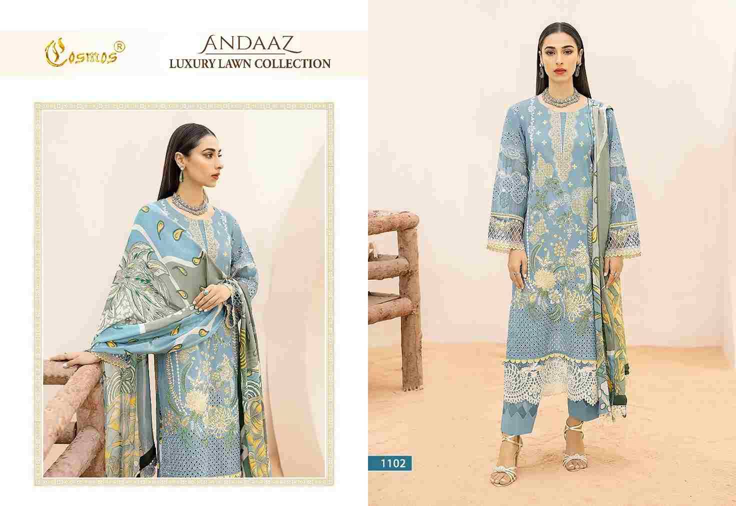 Andaaz By Cosmos 1101 To 1106 Series Beautiful Pakistani Suits Colorful Stylish Fancy Casual Wear & Ethnic Wear Pure Lawn Cotton Embroidered Dresses At Wholesale Price