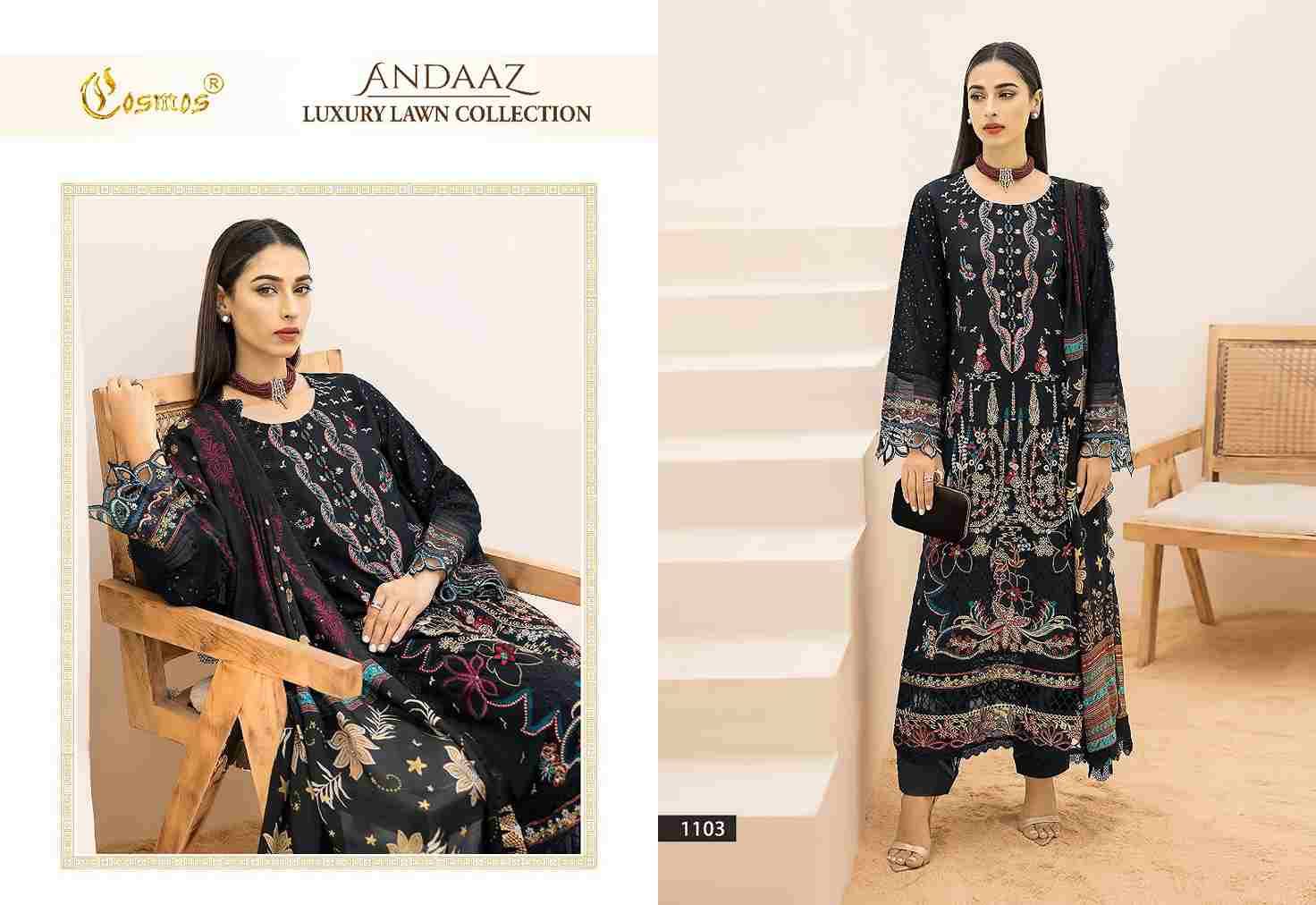 Andaaz By Cosmos 1101 To 1106 Series Beautiful Pakistani Suits Colorful Stylish Fancy Casual Wear & Ethnic Wear Pure Lawn Cotton Embroidered Dresses At Wholesale Price
