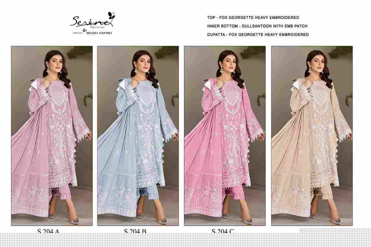 Serene Hit Design S-204 Colours By Serene S-204-A To S-204-D Series Designer Pakistani Suits Beautiful Fancy Colorful Stylish Party Wear & Occasional Wear Faux Georgette Embroidered Dresses At Wholesale Price