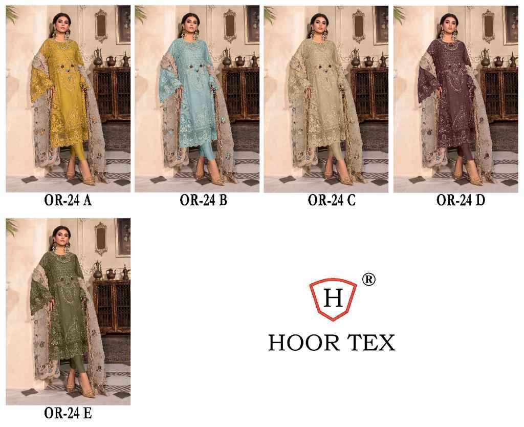 Hoor Tex Hit Design OR-24 Colours By Hoor Tex OR-24-A To OR-24-E Series Designer Pakistani Suits Collection Beautiful Stylish Fancy Colorful Party Wear & Occasional Wear Dull Organza Dresses At Wholesale Price