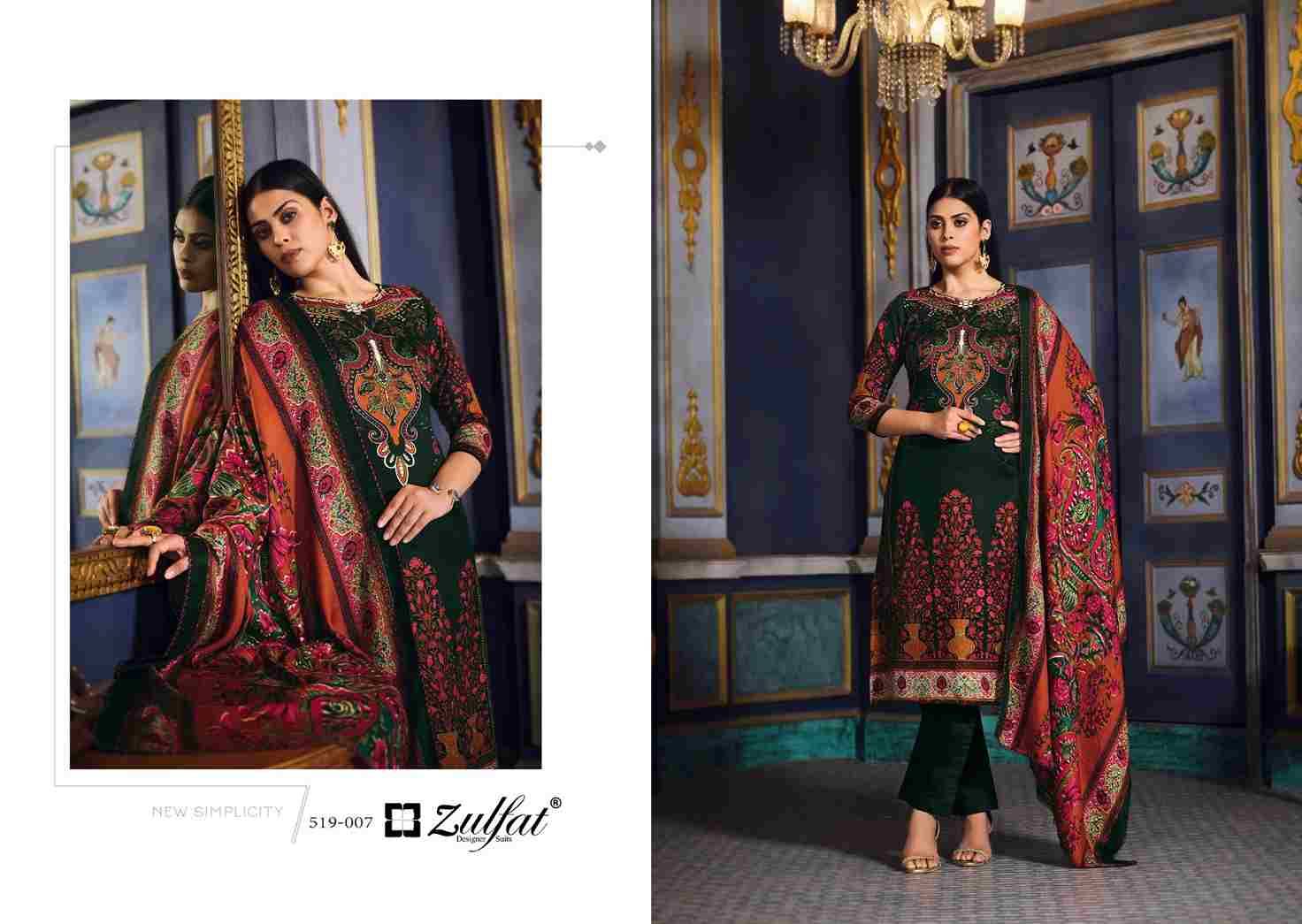 Firdaus By Zulfat 519-001 To 519-010 Series Designer Festive Suits Collection Beautiful Stylish Fancy Colorful Party Wear & Occasional Wear Pure Pashmina With Patch Work Dresses At Wholesale Price