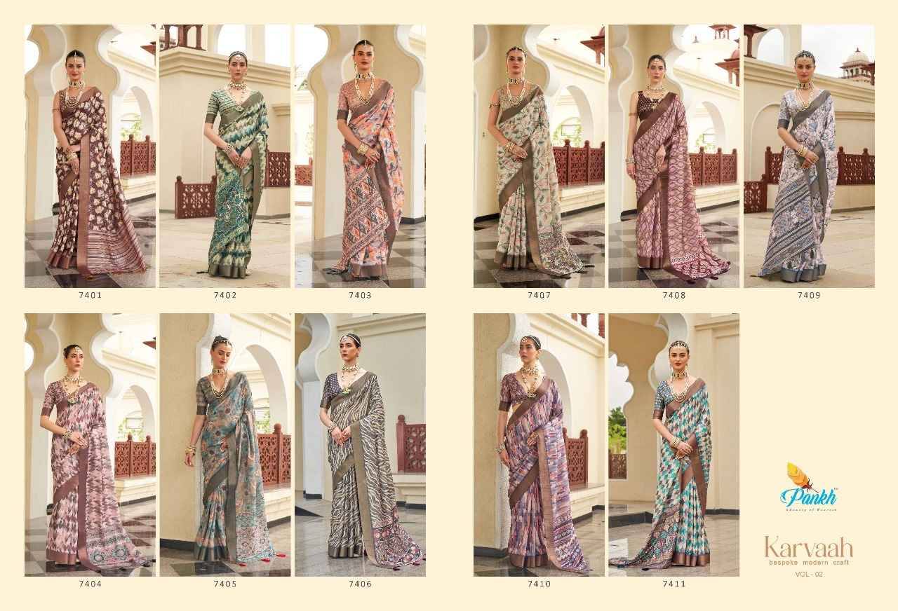 Karvaah Vol-2 By Pankh Creation 7401 To 7411 Series Indian Traditional Wear Collection Beautiful Stylish Fancy Colorful Party Wear & Occasional Wear Silk Sarees At Wholesale Price