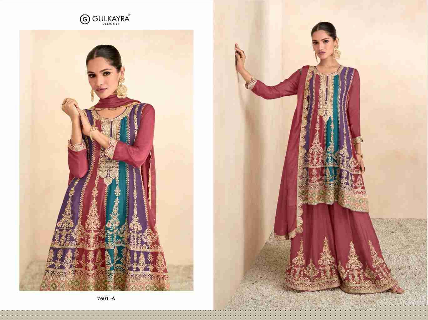 Preet Platinum By Gulkayra Designer 7601-A To 7601-C Series Beautiful Festive Suits Colorful Stylish Fancy Casual Wear & Ethnic Wear Chinnon Dresses At Wholesale Price