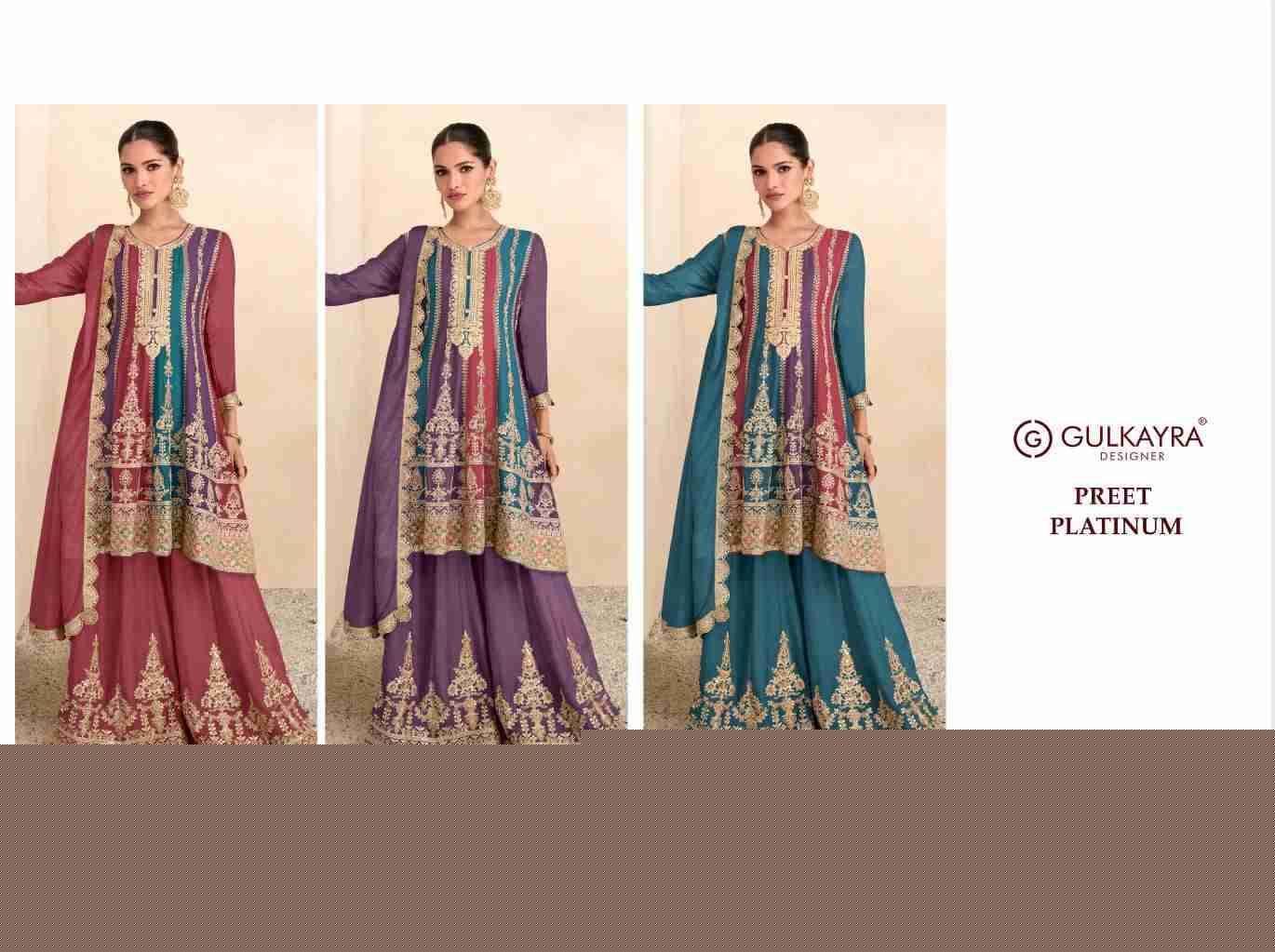 Preet Platinum By Gulkayra Designer 7601-A To 7601-C Series Beautiful Festive Suits Colorful Stylish Fancy Casual Wear & Ethnic Wear Chinnon Dresses At Wholesale Price