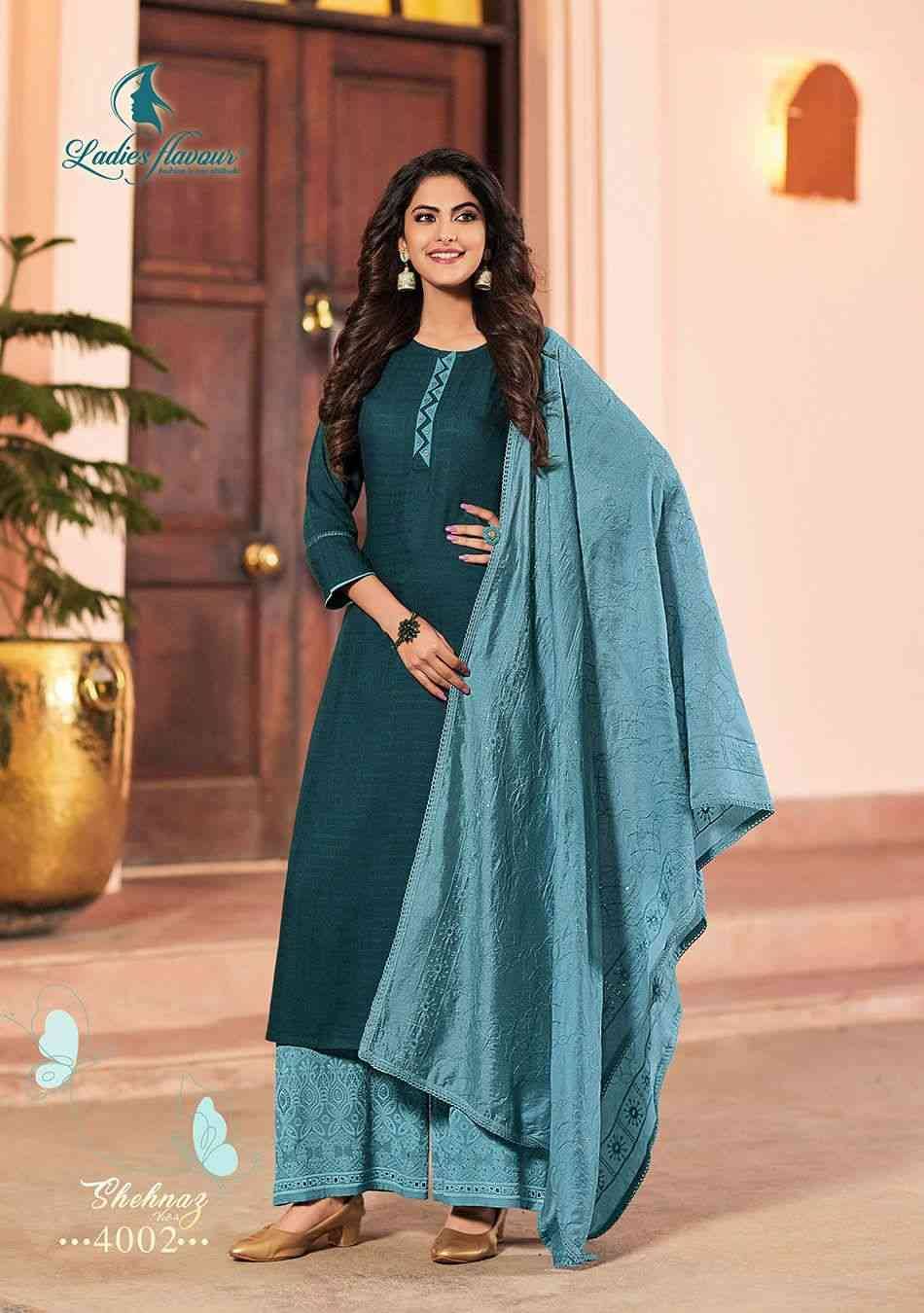 Shehnaz Vol-4 By Ladies Flavour 4001 To 4004 Series Designer Festive Suits Beautiful Stylish Fancy Colorful Party Wear & Occasional Wear Heavy Rayon With Work Dresses At Wholesale Price