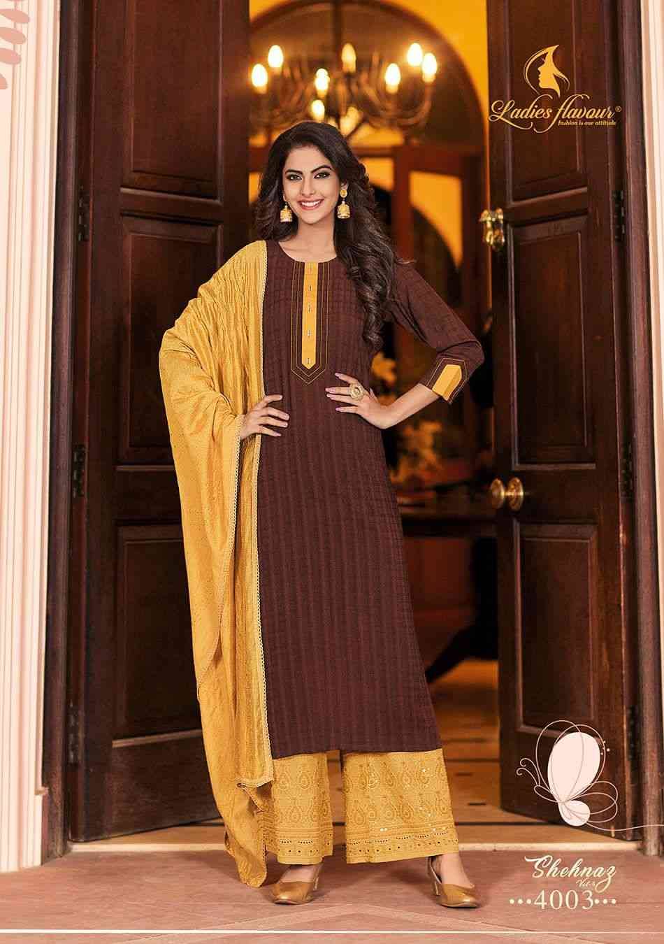 Shehnaz Vol-4 By Ladies Flavour 4001 To 4004 Series Designer Festive Suits Beautiful Stylish Fancy Colorful Party Wear & Occasional Wear Heavy Rayon With Work Dresses At Wholesale Price