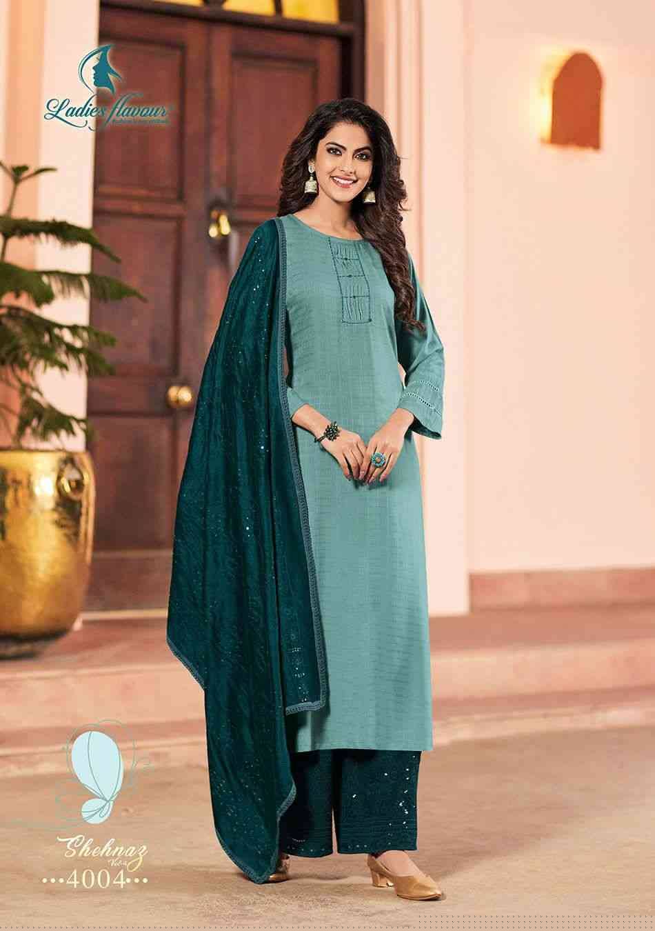 Shehnaz Vol-4 By Ladies Flavour 4001 To 4004 Series Designer Festive Suits Beautiful Stylish Fancy Colorful Party Wear & Occasional Wear Heavy Rayon With Work Dresses At Wholesale Price