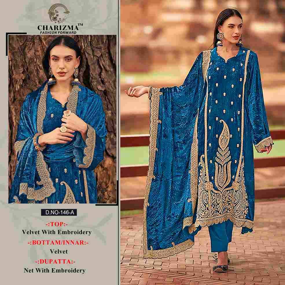 Charizma 146 Colours By Charizma Fashion 146-A To 146-D Series Beautiful Pakistani Suits Colorful Stylish Fancy Casual Wear & Ethnic Wear Velvet Embroidered Dresses At Wholesale Price