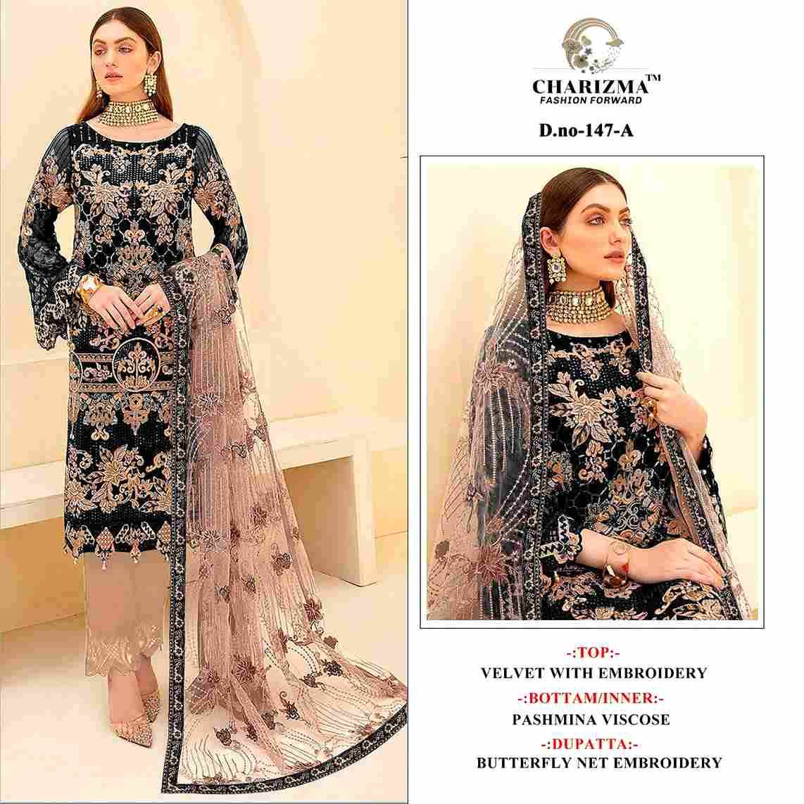 Charizma 147 Colours By Charizma Fashion 147-A To 147-D Series Beautiful Pakistani Suits Colorful Stylish Fancy Casual Wear & Ethnic Wear Velvet Embroidered Dresses At Wholesale Price