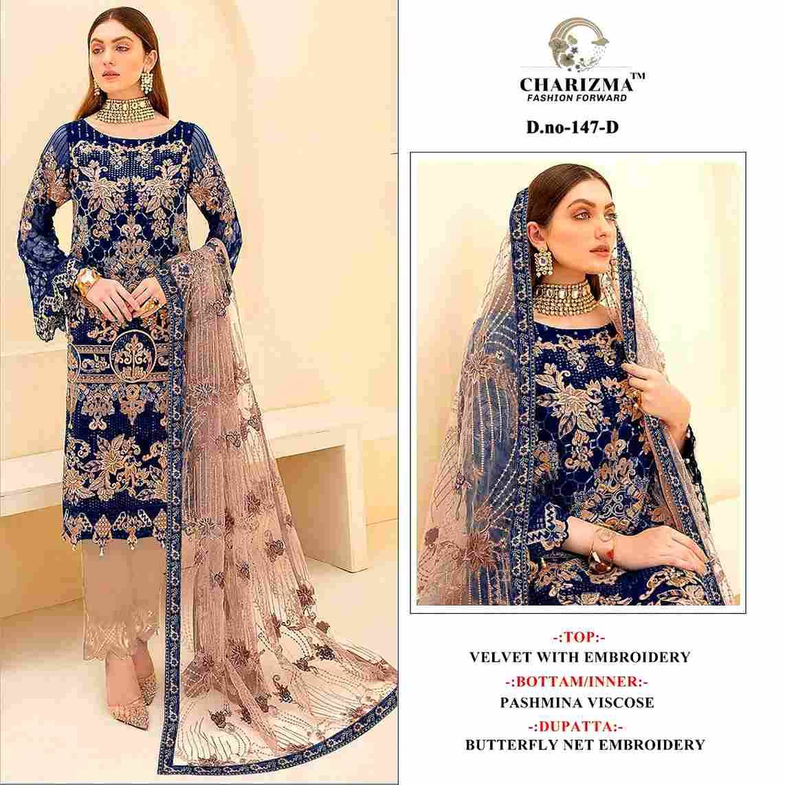 Charizma 147 Colours By Charizma Fashion 147-A To 147-D Series Beautiful Pakistani Suits Colorful Stylish Fancy Casual Wear & Ethnic Wear Velvet Embroidered Dresses At Wholesale Price