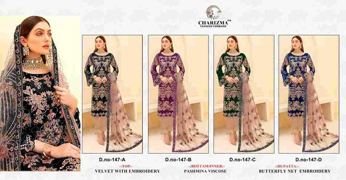 Charizma 147 Colours By Charizma Fashion 147-A To 147-D Series Beautiful Pakistani Suits Colorful Stylish Fancy Casual Wear & Ethnic Wear Velvet Embroidered Dresses At Wholesale Price