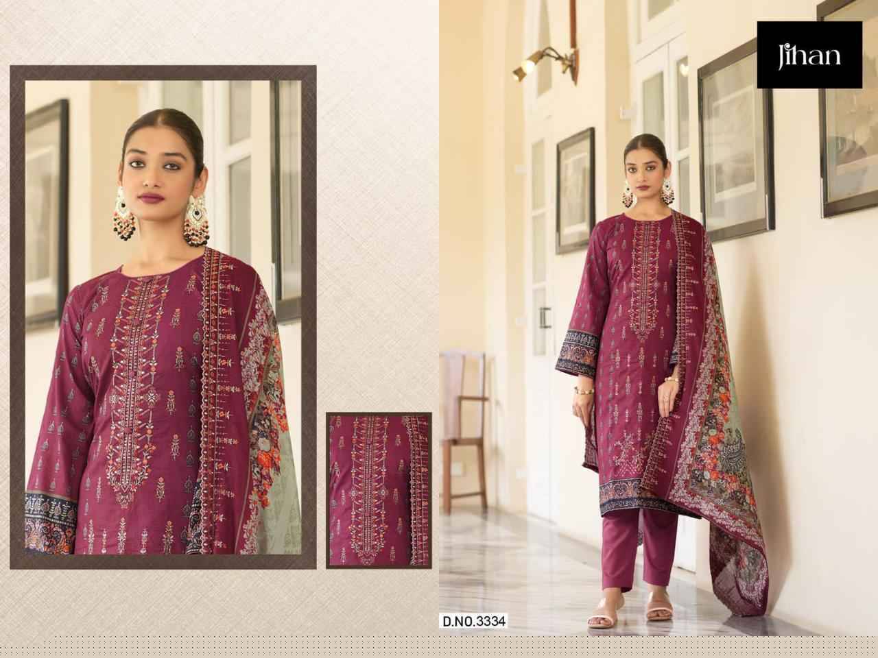 Jihan 3334 Colours By Jihan 3334 To 3334-D Series Beautiful Pakistani Suits Stylish Fancy Colorful Party Wear & Occasional Wear Pure Lawn Print With Embroidered Dresses At Wholesale Price