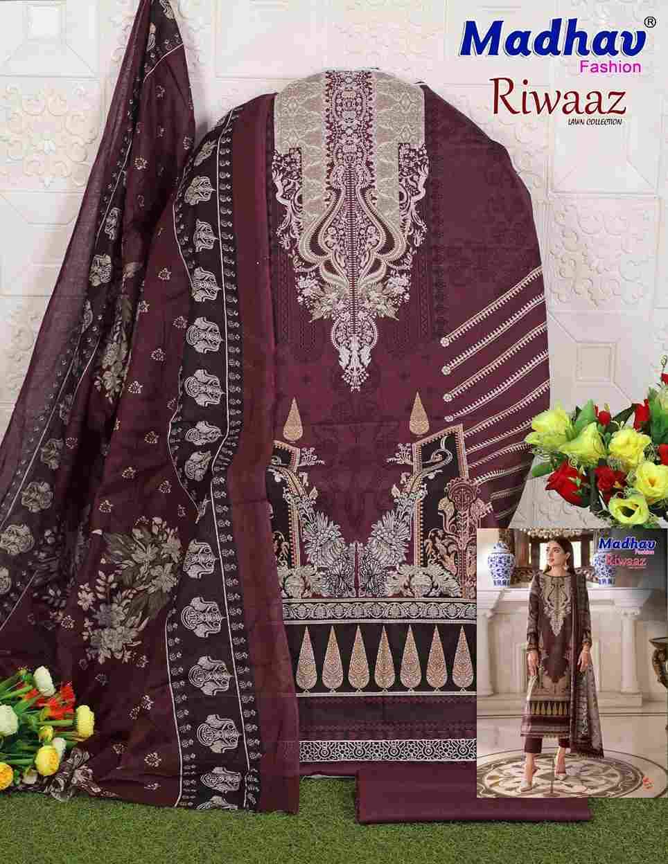 Riwaaz Vol-7 By Madhav Fashion 7001 To 7006 Series Beautiful Stylish Suits Fancy Colorful Casual Wear & Ethnic Wear & Ready To Wear Pure Lawn Cotton Dresses At Wholesale Price