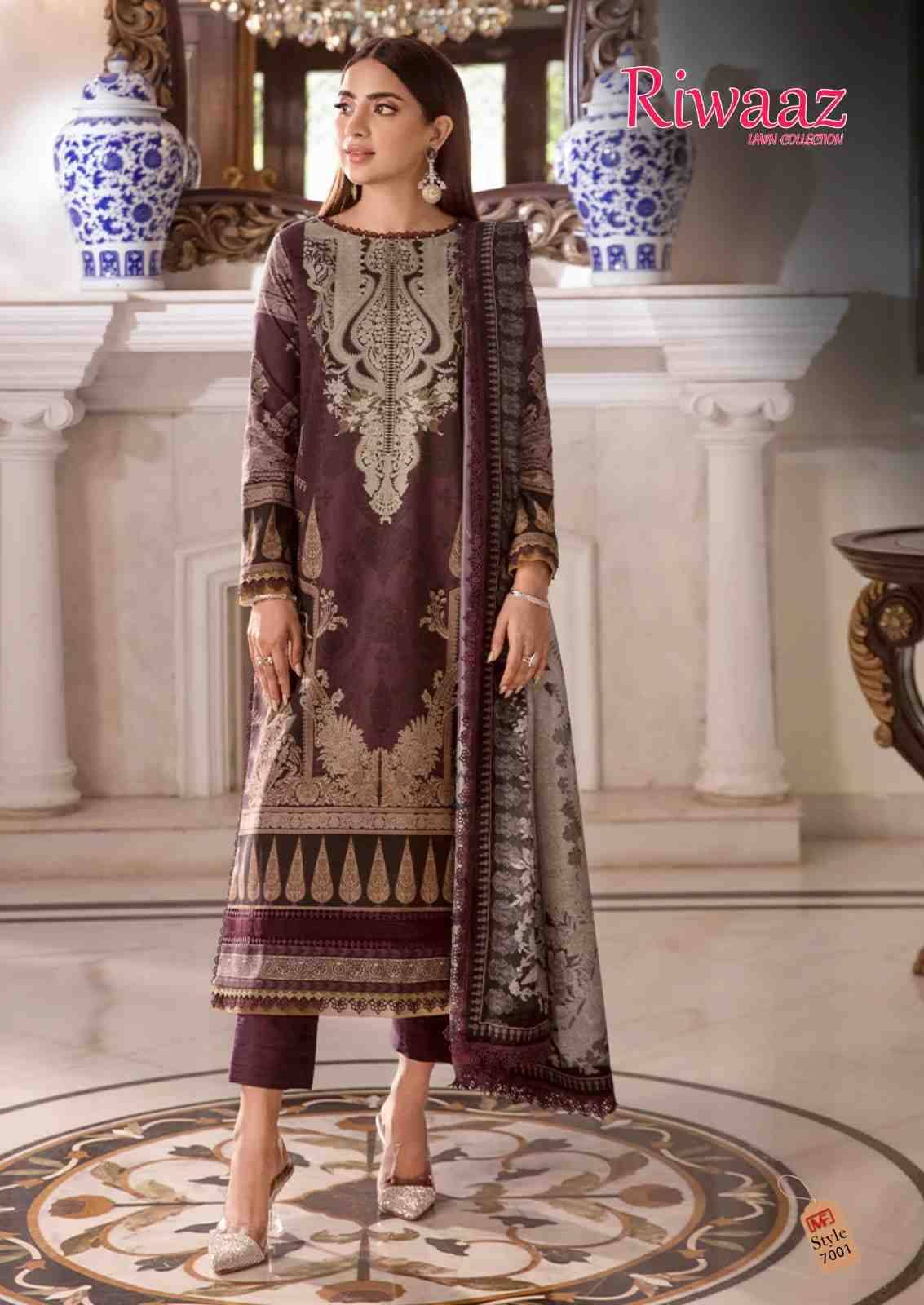 Riwaaz Vol-7 By Madhav Fashion 7001 To 7006 Series Beautiful Stylish Suits Fancy Colorful Casual Wear & Ethnic Wear & Ready To Wear Pure Lawn Cotton Dresses At Wholesale Price