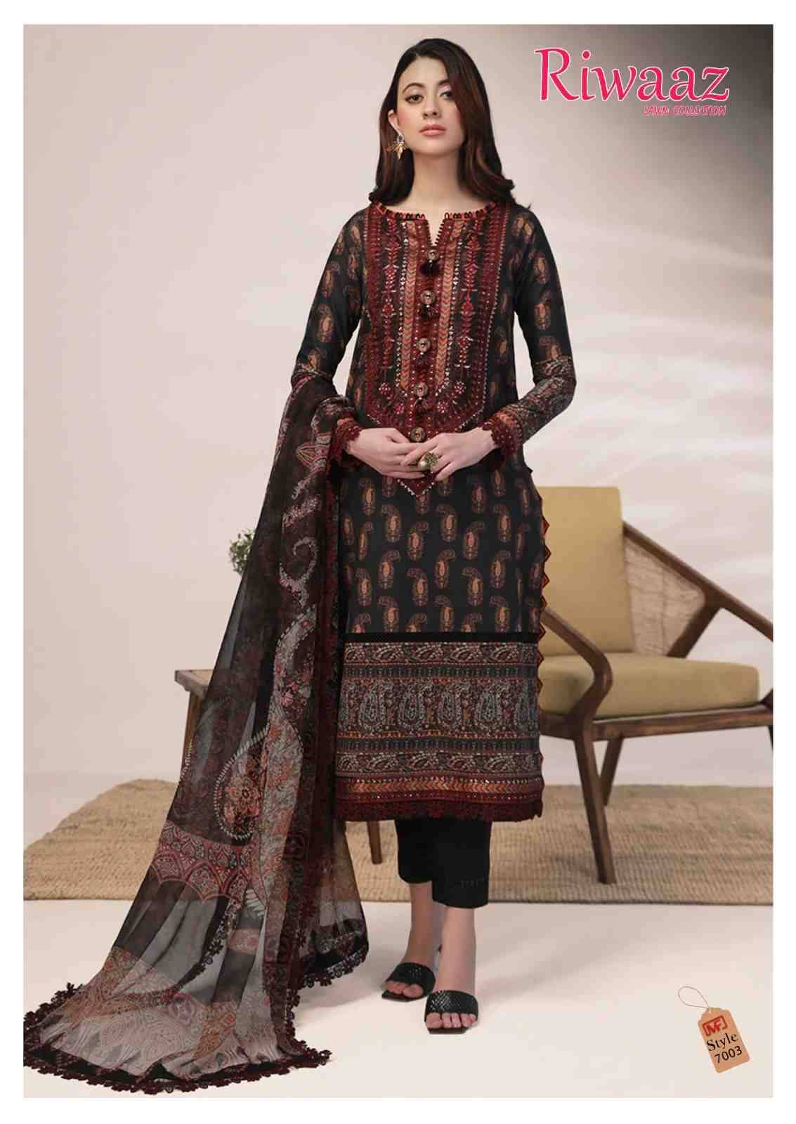 Riwaaz Vol-7 By Madhav Fashion 7001 To 7006 Series Beautiful Stylish Suits Fancy Colorful Casual Wear & Ethnic Wear & Ready To Wear Pure Lawn Cotton Dresses At Wholesale Price