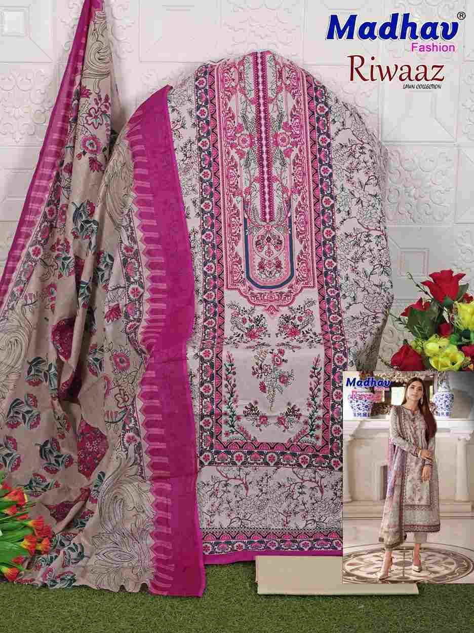Riwaaz Vol-7 By Madhav Fashion 7001 To 7006 Series Beautiful Stylish Suits Fancy Colorful Casual Wear & Ethnic Wear & Ready To Wear Pure Lawn Cotton Dresses At Wholesale Price
