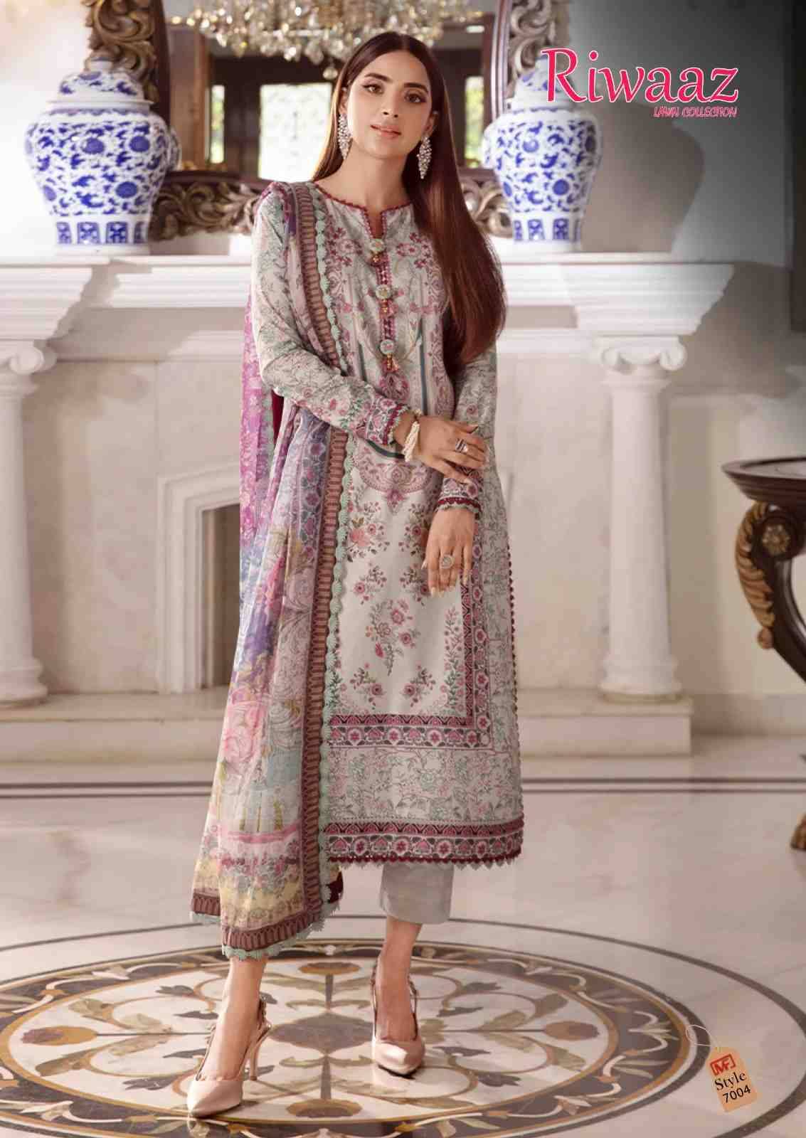Riwaaz Vol-7 By Madhav Fashion 7001 To 7006 Series Beautiful Stylish Suits Fancy Colorful Casual Wear & Ethnic Wear & Ready To Wear Pure Lawn Cotton Dresses At Wholesale Price