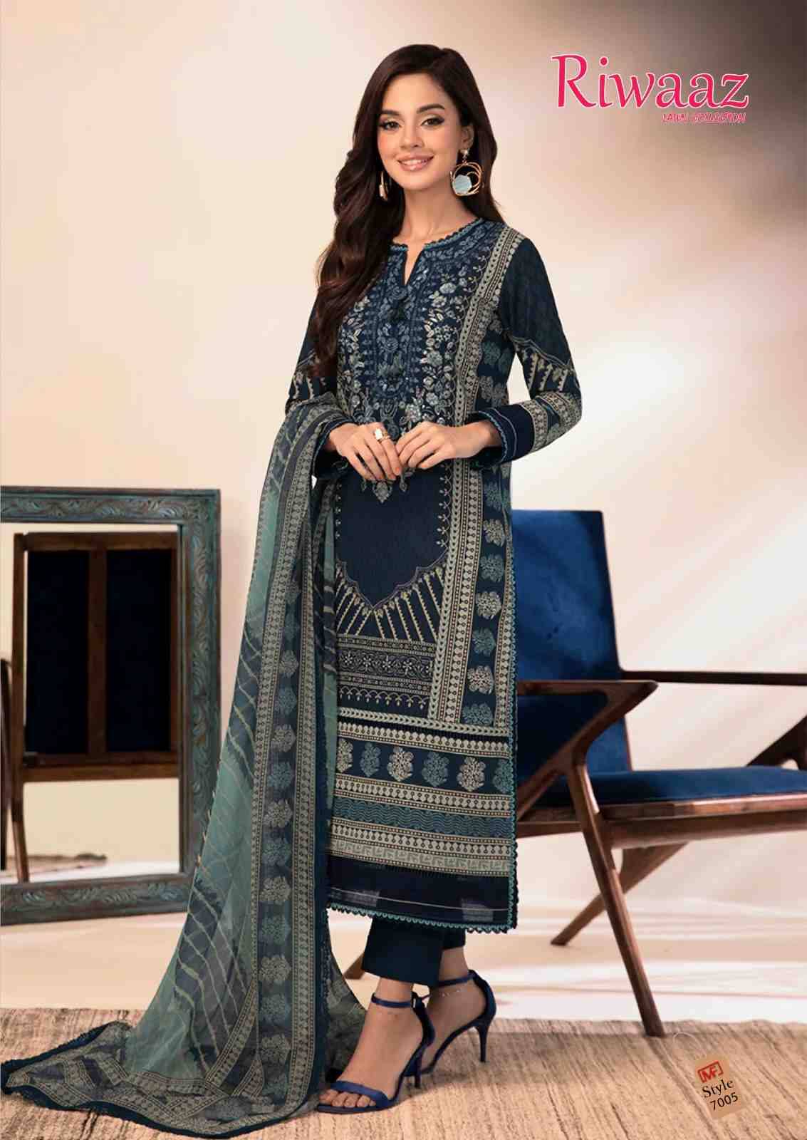 Riwaaz Vol-7 By Madhav Fashion 7001 To 7006 Series Beautiful Stylish Suits Fancy Colorful Casual Wear & Ethnic Wear & Ready To Wear Pure Lawn Cotton Dresses At Wholesale Price