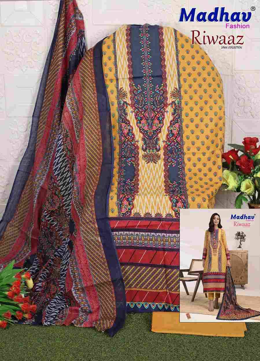 Riwaaz Vol-7 By Madhav Fashion 7001 To 7006 Series Beautiful Stylish Suits Fancy Colorful Casual Wear & Ethnic Wear & Ready To Wear Pure Lawn Cotton Dresses At Wholesale Price