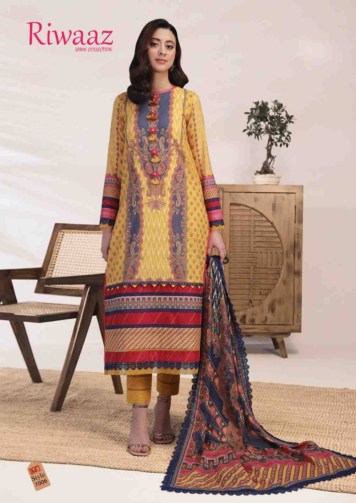 Riwaaz Vol-7 By Madhav Fashion 7001 To 7006 Series Beautiful Stylish Suits Fancy Colorful Casual Wear & Ethnic Wear & Ready To Wear Pure Lawn Cotton Dresses At Wholesale Price