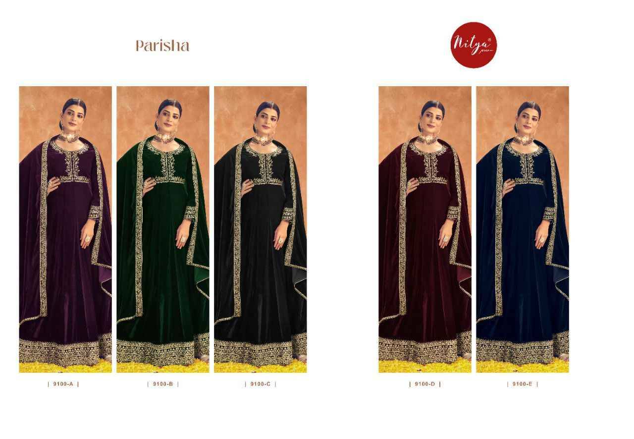Parisha By Lt Fabrics 9100-A To 9100-E Series Beautiful Anarkali Suits Stylish Fancy Colorful Party Wear & Occasional Wear Velvet Dresses At Wholesale Price