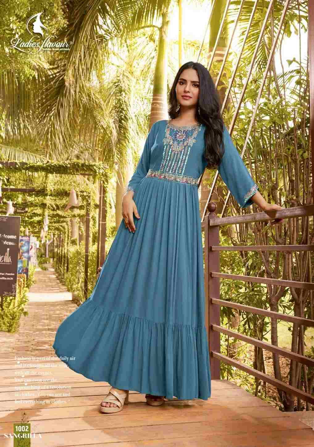 Sangrilla By Ladies Flavour 1001 To 1004 Series Designer Stylish Fancy Colorful Beautiful Party Wear & Ethnic Wear Collection Premium Rayon Gowns At Wholesale Price
