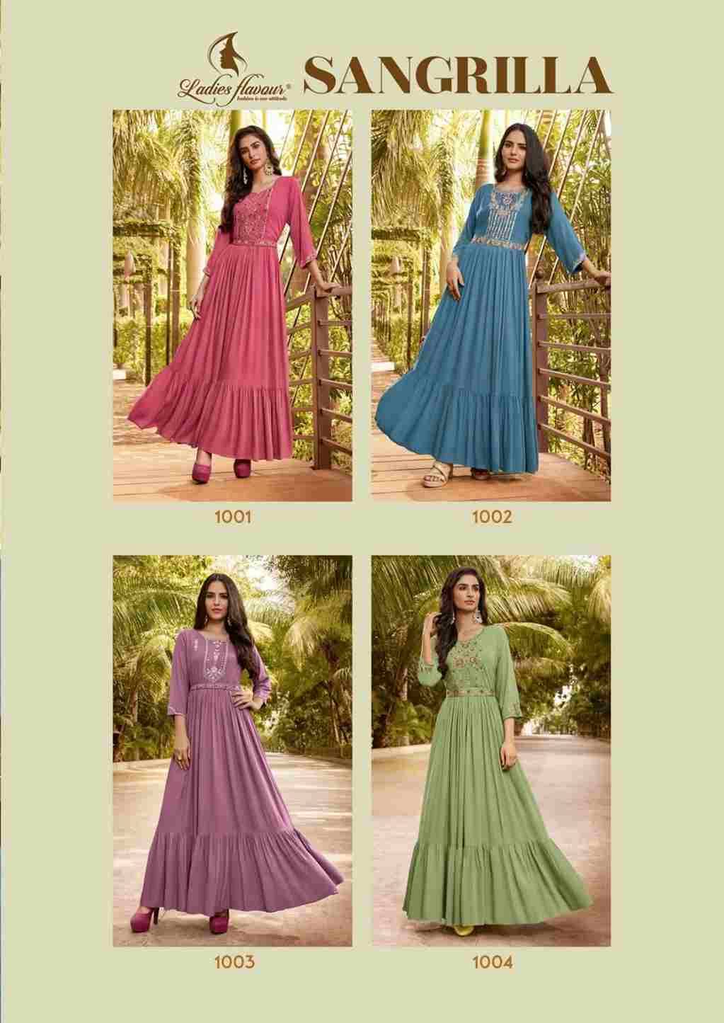 Sangrilla By Ladies Flavour 1001 To 1004 Series Designer Stylish Fancy Colorful Beautiful Party Wear & Ethnic Wear Collection Premium Rayon Gowns At Wholesale Price