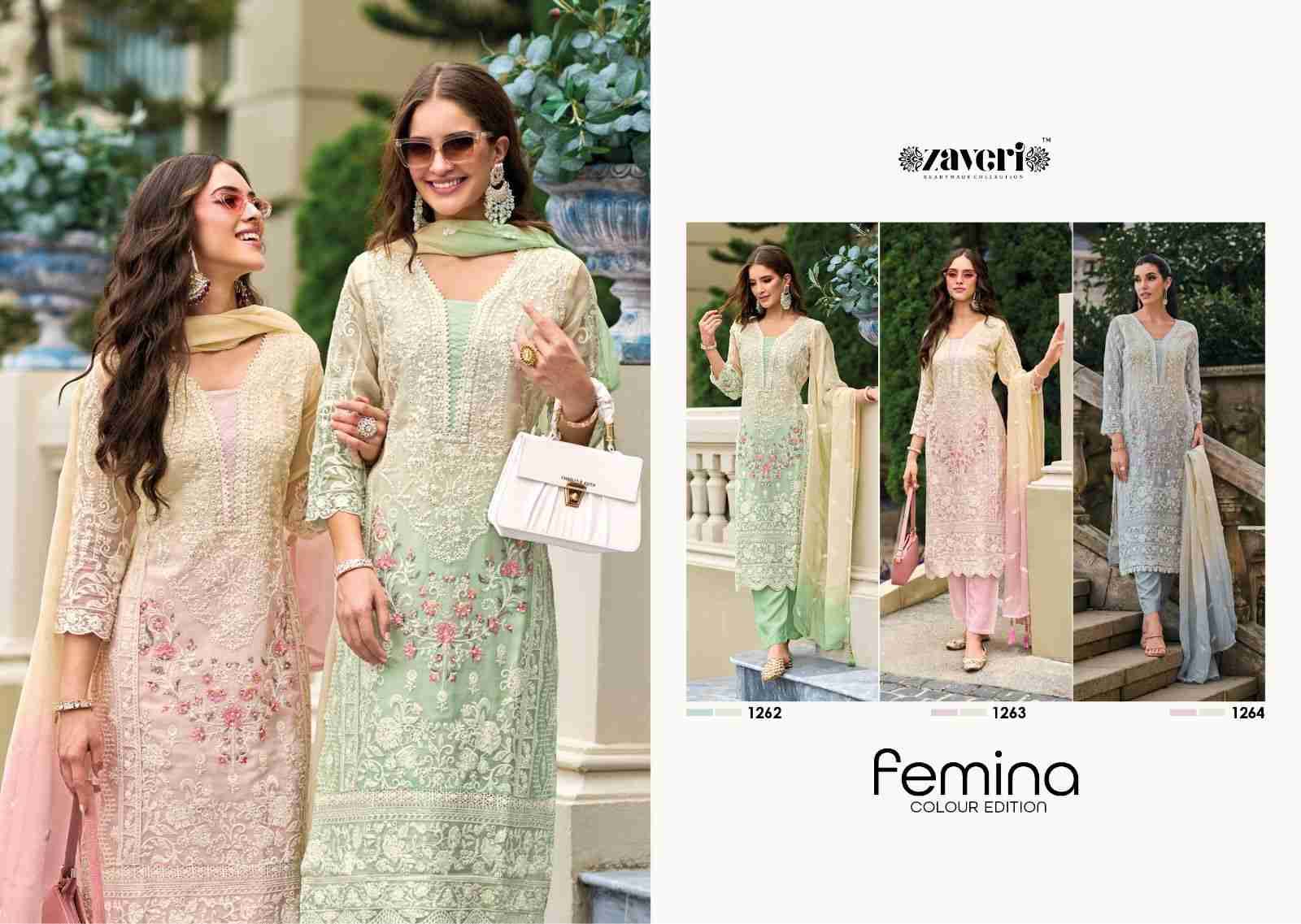 Femina By Zaveri 1262 To 1264 Series Designer Stylish Fancy Colorful Beautiful Party Wear & Ethnic Wear Collection Soft Organza Dresses At Wholesale Price