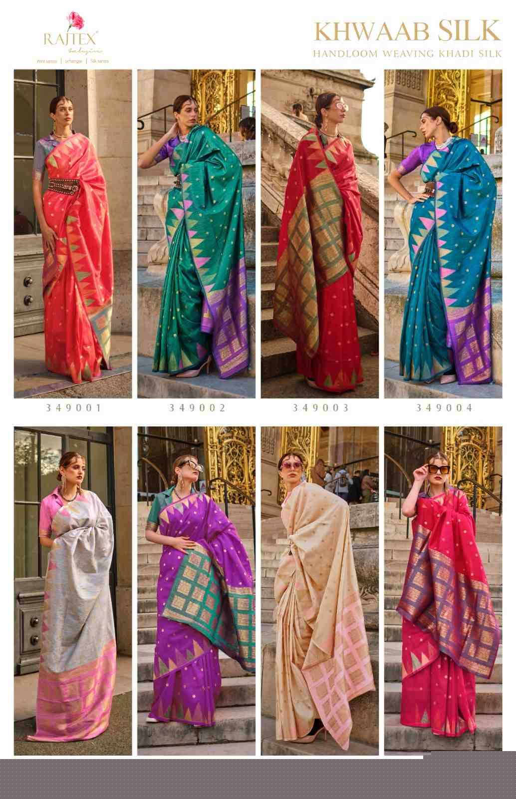 Khwaab Silk By Raj Tex 349001 To 349008 Series Indian Traditional Wear Collection Beautiful Stylish Fancy Colorful Party Wear & Occasional Wear Silk Sarees At Wholesale Price