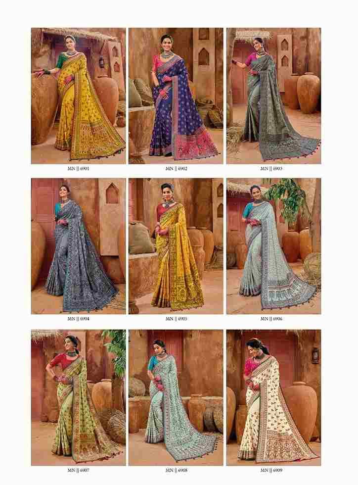 Kacchi Work Vol-4 By M.N. Sarees 6901 To 6909 Series Indian Traditional Wear Collection Beautiful Stylish Fancy Colorful Party Wear & Occasional Wear Banarasi Silk Sarees At Wholesale Price
