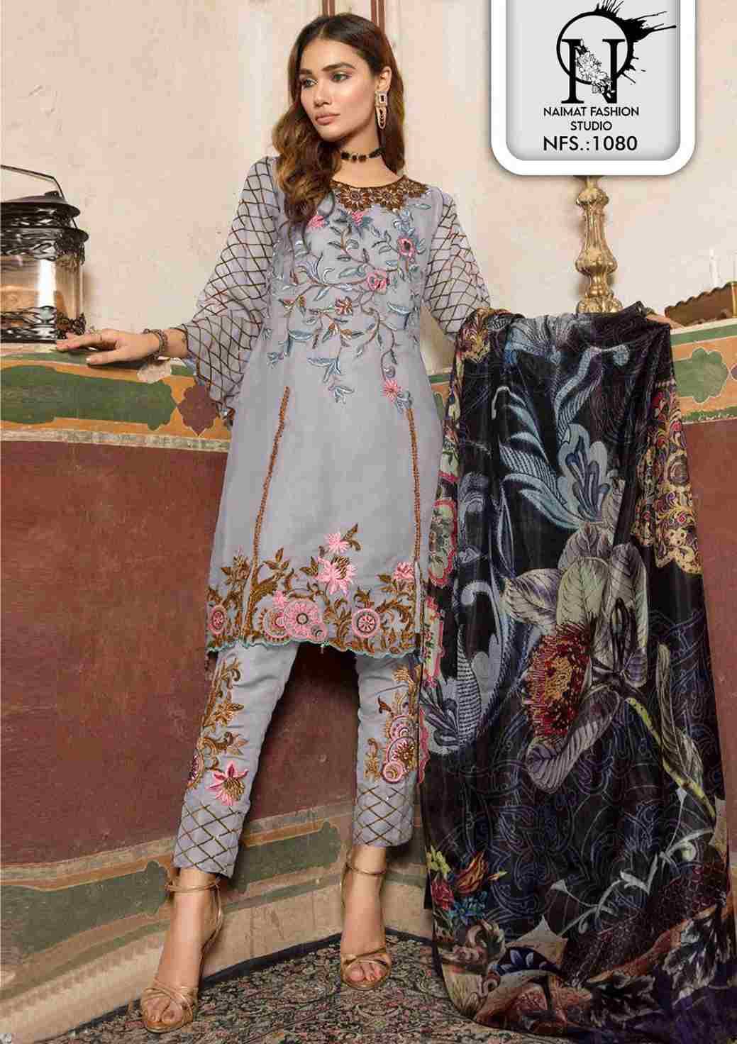 Naimat-1080 Colours By Naimat Fashion Studio 1080-A To 1080-C Series Beautiful Stylish Festive Suits Fancy Colorful Casual Wear & Ethnic Wear & Ready To Wear Pure Faux Embroidered Dresses At Wholesale Price
