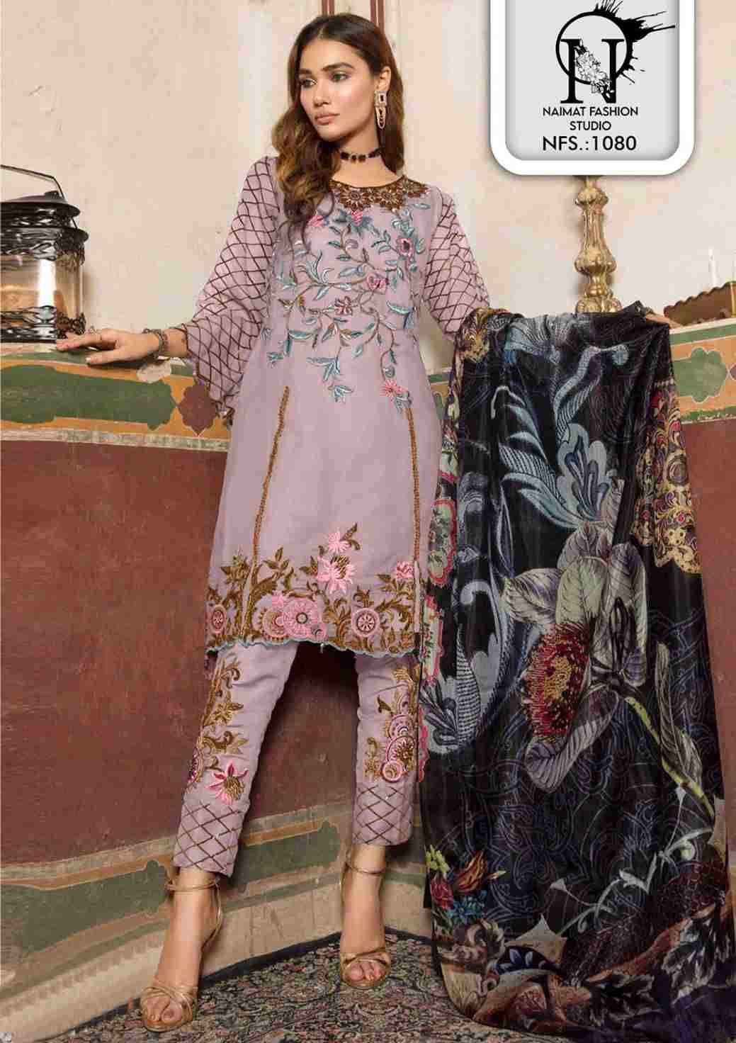Naimat-1080 Colours By Naimat Fashion Studio 1080-A To 1080-C Series Beautiful Stylish Festive Suits Fancy Colorful Casual Wear & Ethnic Wear & Ready To Wear Pure Faux Embroidered Dresses At Wholesale Price