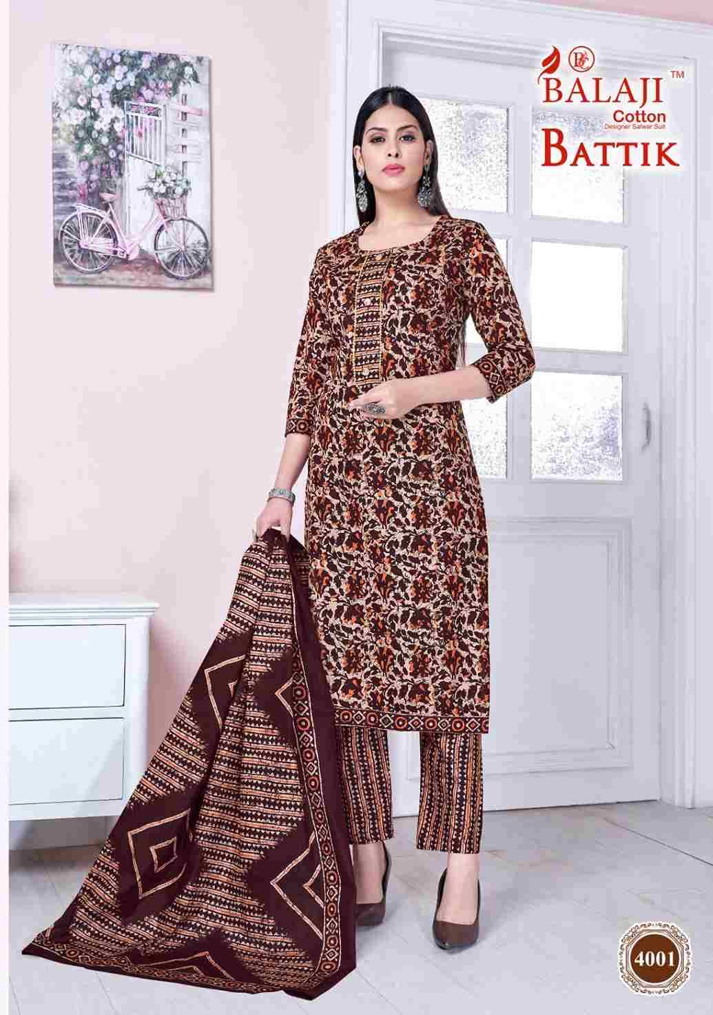 Battik Art Work Vol-4 By Balaji Cotton 4001 To 4012 Series Beautiful Festive Suits Stylish Fancy Colorful Casual Wear & Ethnic Wear Pure Cotton Print Dresses At Wholesale Price
