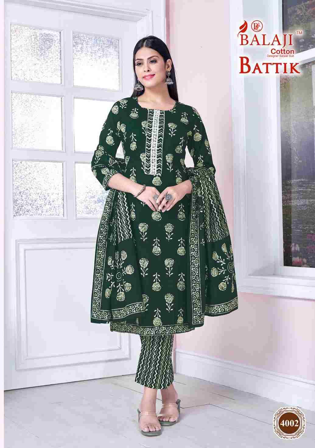 Battik Art Work Vol-4 By Balaji Cotton 4001 To 4012 Series Beautiful Festive Suits Stylish Fancy Colorful Casual Wear & Ethnic Wear Pure Cotton Print Dresses At Wholesale Price