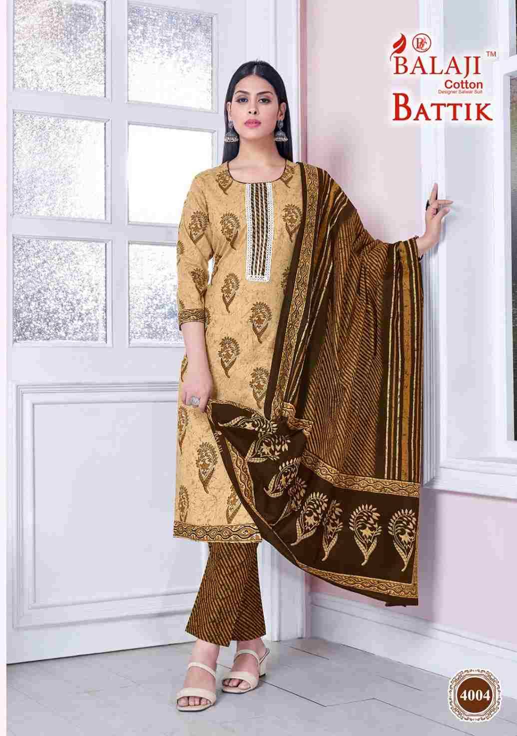Battik Art Work Vol-4 By Balaji Cotton 4001 To 4012 Series Beautiful Festive Suits Stylish Fancy Colorful Casual Wear & Ethnic Wear Pure Cotton Print Dresses At Wholesale Price