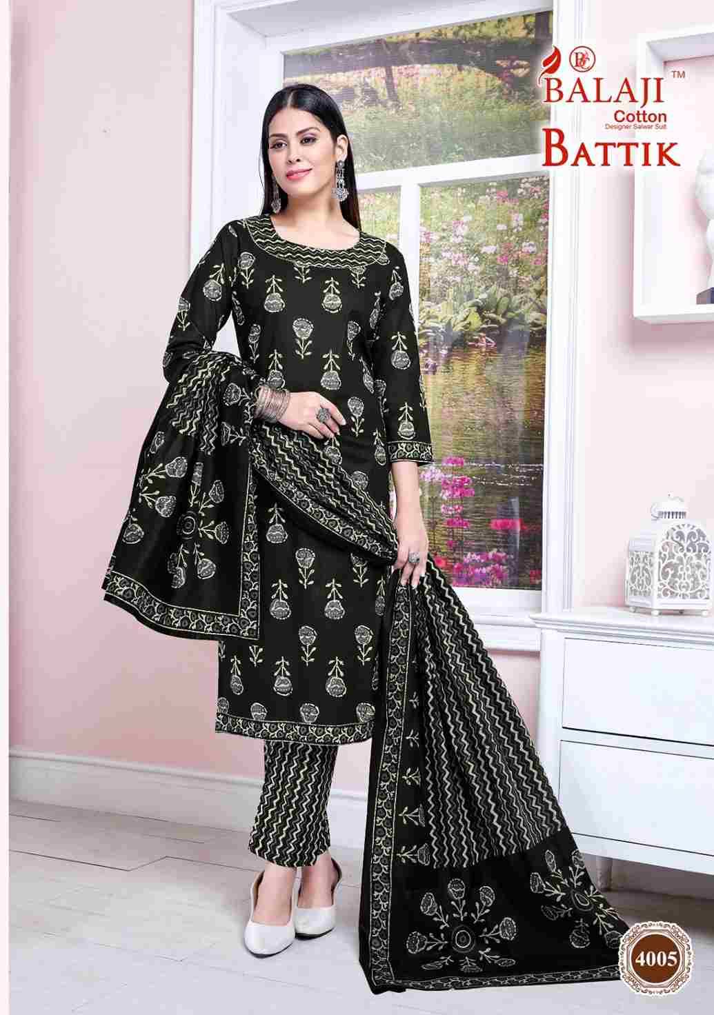 Battik Art Work Vol-4 By Balaji Cotton 4001 To 4012 Series Beautiful Festive Suits Stylish Fancy Colorful Casual Wear & Ethnic Wear Pure Cotton Print Dresses At Wholesale Price