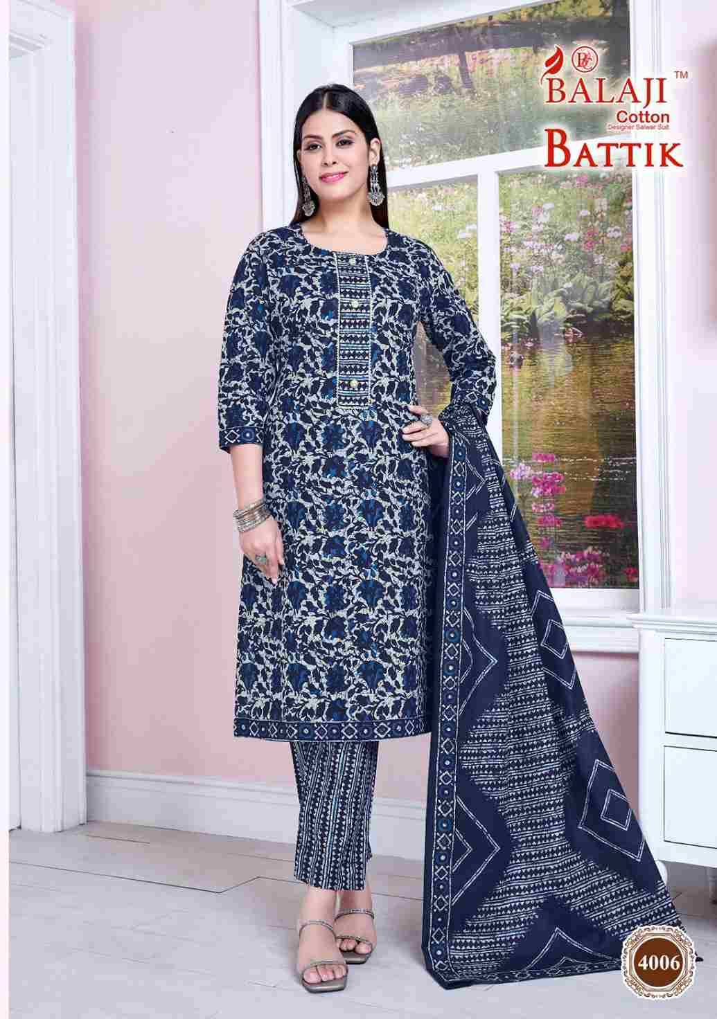 Battik Art Work Vol-4 By Balaji Cotton 4001 To 4012 Series Beautiful Festive Suits Stylish Fancy Colorful Casual Wear & Ethnic Wear Pure Cotton Print Dresses At Wholesale Price