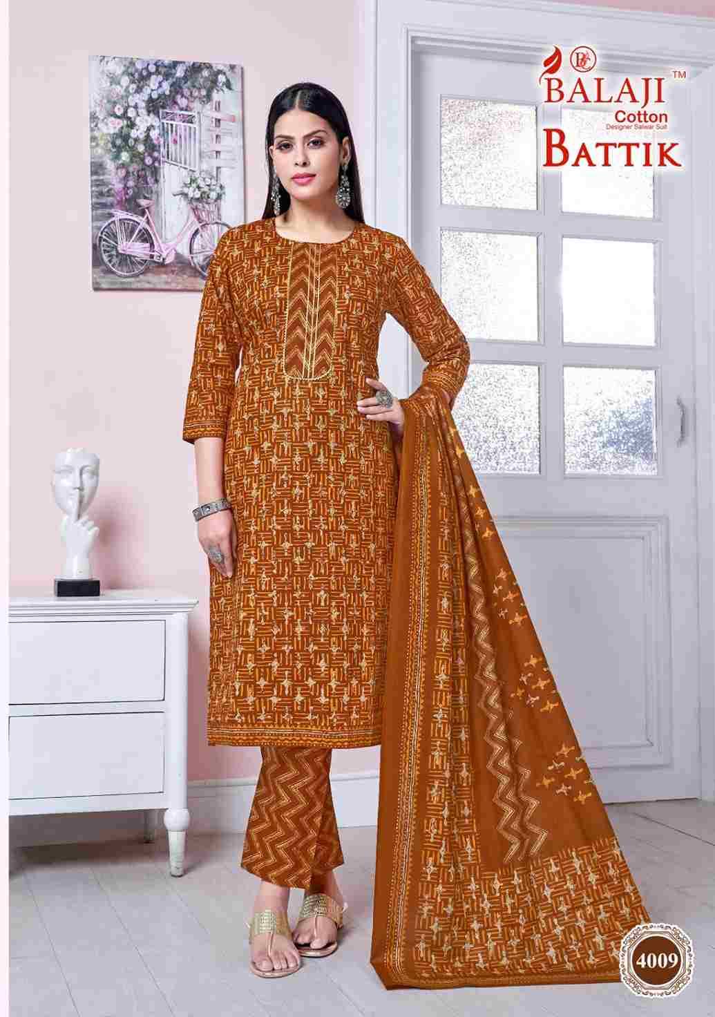 Battik Art Work Vol-4 By Balaji Cotton 4001 To 4012 Series Beautiful Festive Suits Stylish Fancy Colorful Casual Wear & Ethnic Wear Pure Cotton Print Dresses At Wholesale Price