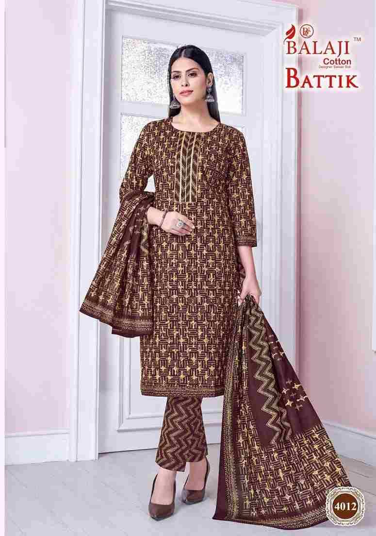Battik Art Work Vol-4 By Balaji Cotton 4001 To 4012 Series Beautiful Festive Suits Stylish Fancy Colorful Casual Wear & Ethnic Wear Pure Cotton Print Dresses At Wholesale Price