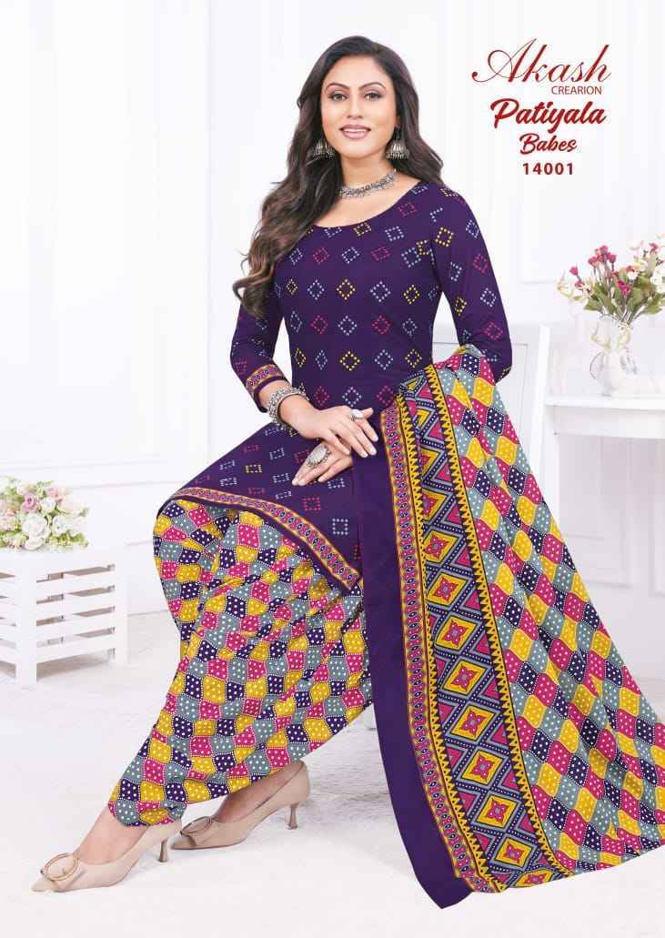 Patiyala Babes Vol-14 By Akash Creation 14001 To 14010 Series Beautiful Festive Suits Colorful Stylish Fancy Casual Wear & Ethnic Wear Pure Cotton Print With Work Dresses At Wholesale Price