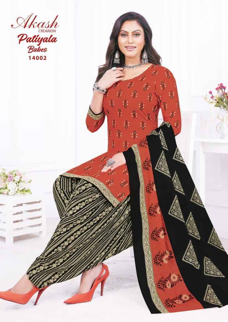 Patiyala Babes Vol-14 By Akash Creation 14001 To 14010 Series Beautiful Festive Suits Colorful Stylish Fancy Casual Wear & Ethnic Wear Pure Cotton Print With Work Dresses At Wholesale Price