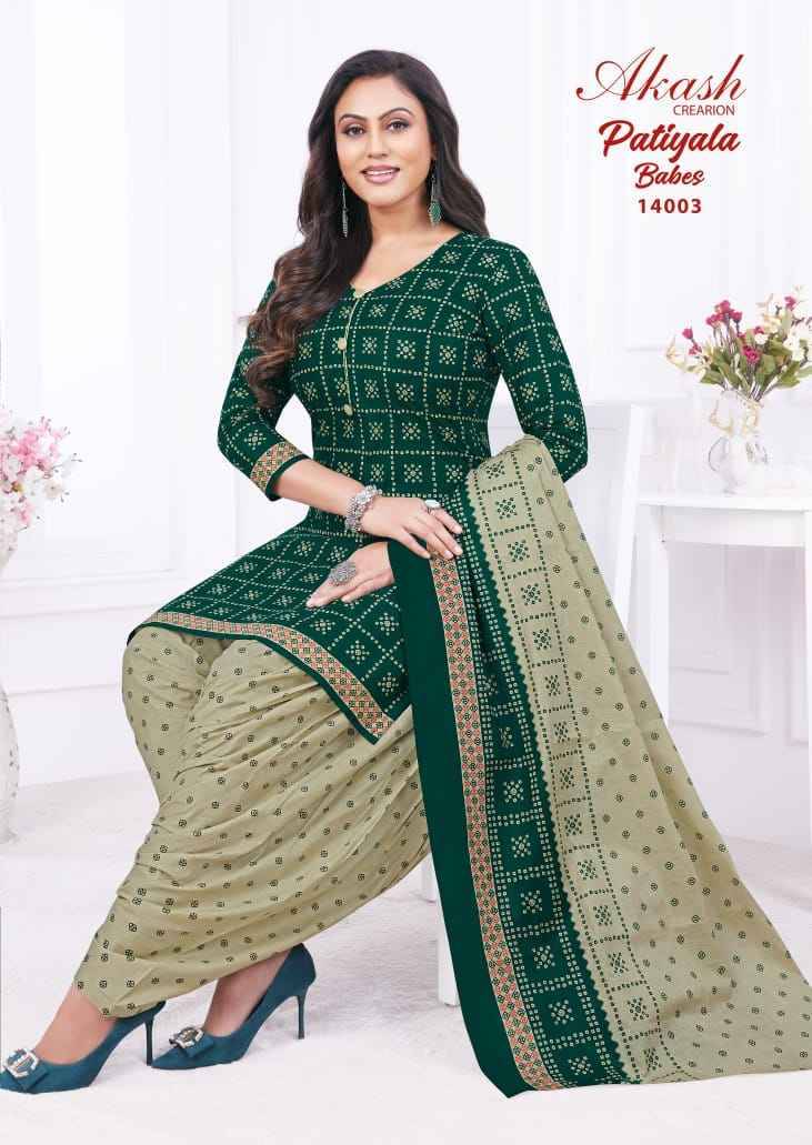 Patiyala Babes Vol-14 By Akash Creation 14001 To 14010 Series Beautiful Festive Suits Colorful Stylish Fancy Casual Wear & Ethnic Wear Pure Cotton Print With Work Dresses At Wholesale Price