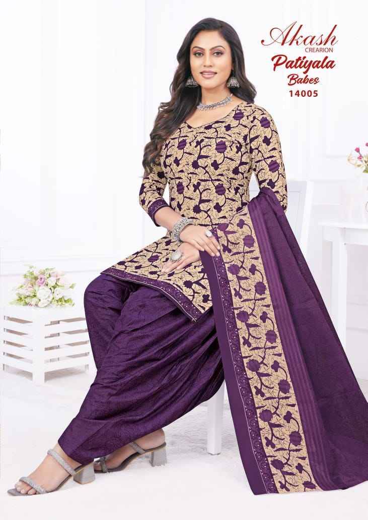 Patiyala Babes Vol-14 By Akash Creation 14001 To 14010 Series Beautiful Festive Suits Colorful Stylish Fancy Casual Wear & Ethnic Wear Pure Cotton Print With Work Dresses At Wholesale Price