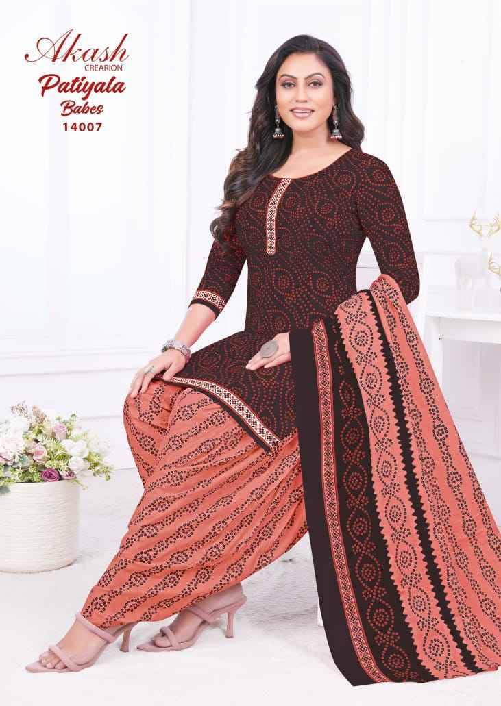 Patiyala Babes Vol-14 By Akash Creation 14001 To 14010 Series Beautiful Festive Suits Colorful Stylish Fancy Casual Wear & Ethnic Wear Pure Cotton Print With Work Dresses At Wholesale Price