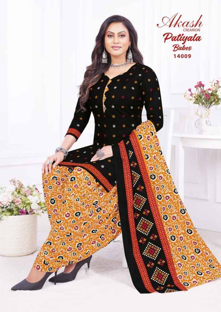 Patiyala Babes Vol-14 By Akash Creation 14001 To 14010 Series Beautiful Festive Suits Colorful Stylish Fancy Casual Wear & Ethnic Wear Pure Cotton Print With Work Dresses At Wholesale Price