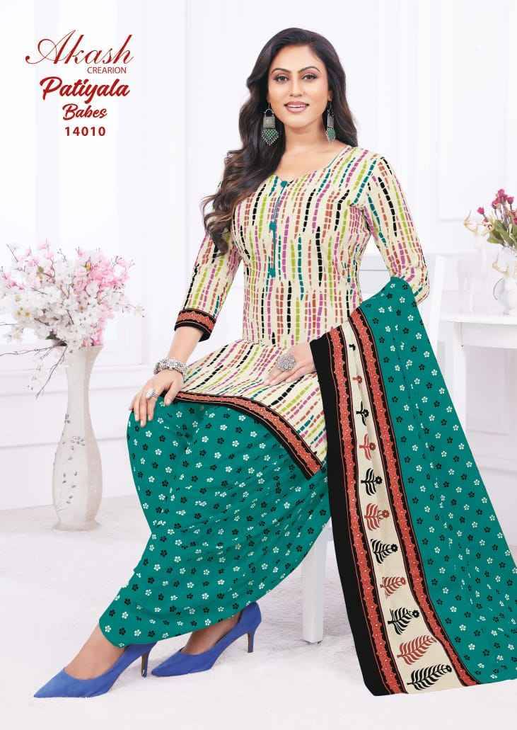 Patiyala Babes Vol-14 By Akash Creation 14001 To 14010 Series Beautiful Festive Suits Colorful Stylish Fancy Casual Wear & Ethnic Wear Pure Cotton Print With Work Dresses At Wholesale Price