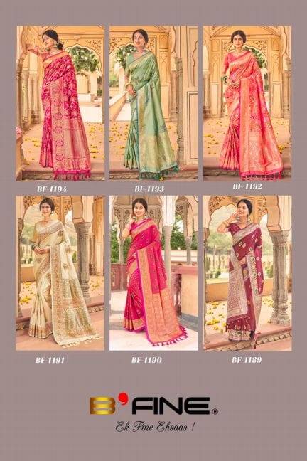 Mishri By Bfine 1189 To 1194 Series Indian Traditional Wear Collection Beautiful Stylish Fancy Colorful Party Wear & Occasional Wear Silk Sarees At Wholesale Price