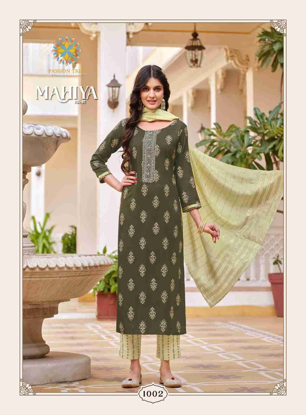 Mahiya Vol-1 By Passion Tree 1001 To 1008 Series Designer Suits Beautiful Stylish Fancy Colorful Party Wear & Occasional Wear Rayon Print Dresses At Wholesale Price