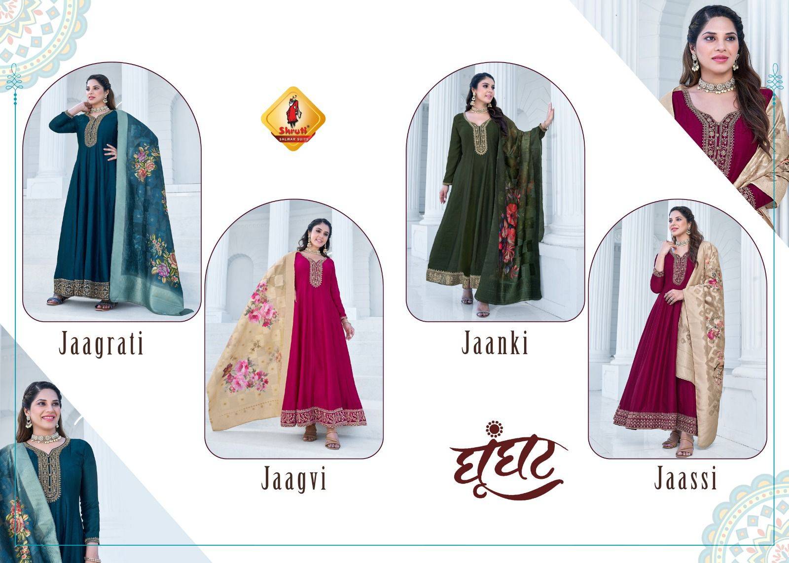 Ghunghat By Shruti 01 To 04 Series Beautiful Stylish Fancy Colorful Casual Wear & Ethnic Wear Viscose Silk Gowns With Dupatta At Wholesale Price