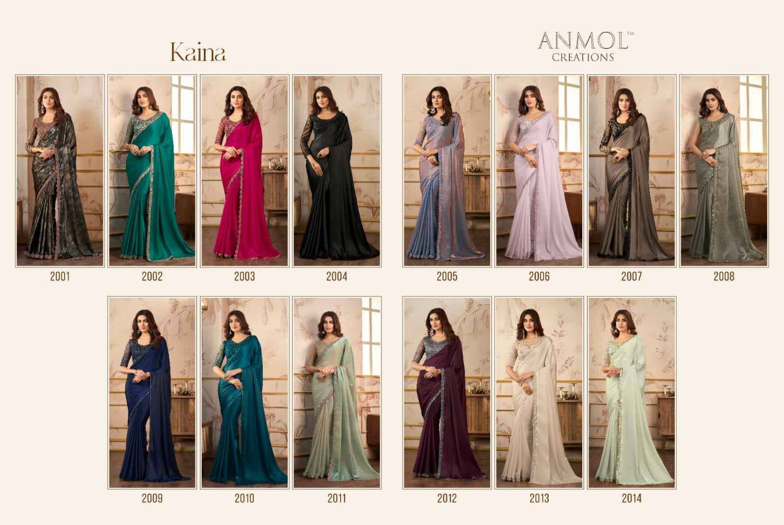 Kaina By Anmol Creation 2001 To 2014 Series Indian Traditional Wear Collection Beautiful Stylish Fancy Colorful Party Wear & Occasional Wear Georgette/Satin Organza Sarees At Wholesale Price